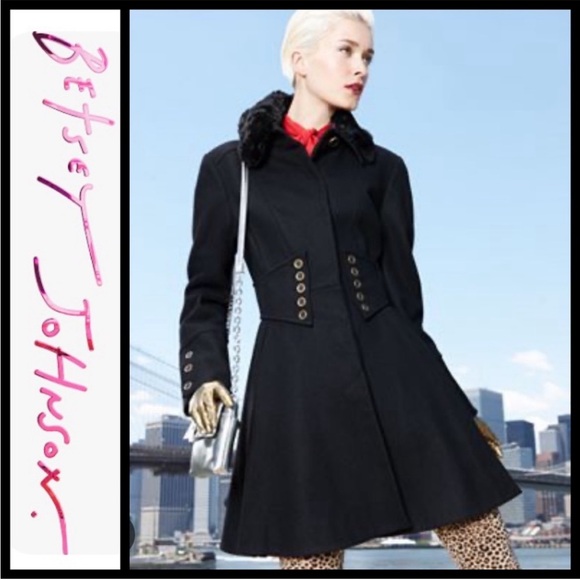 EUC Betsey Johnson Black Wool Coat w Faux Corset Sz. 14 - Picture 3 of 10
